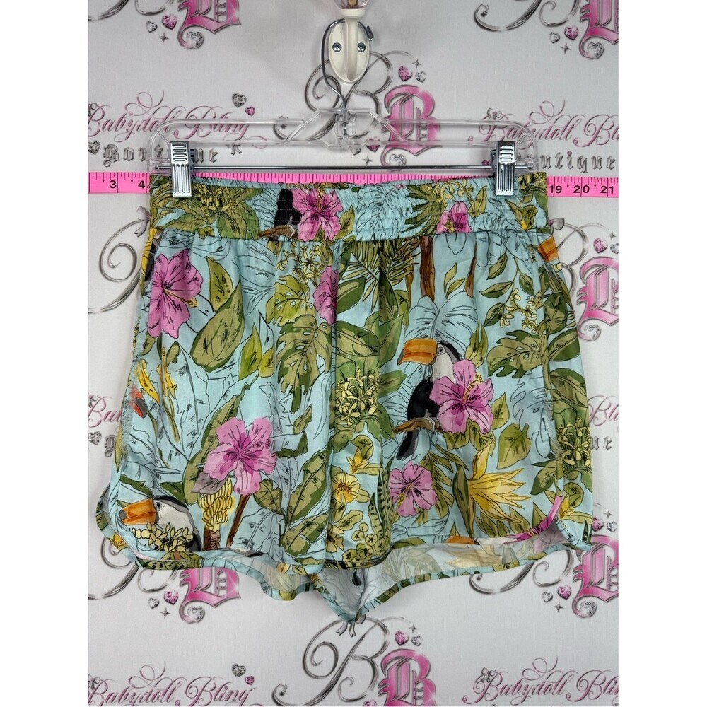 Zara shorts Tropical Toucan Athletic Shorts in Light Blue, Pink & Green